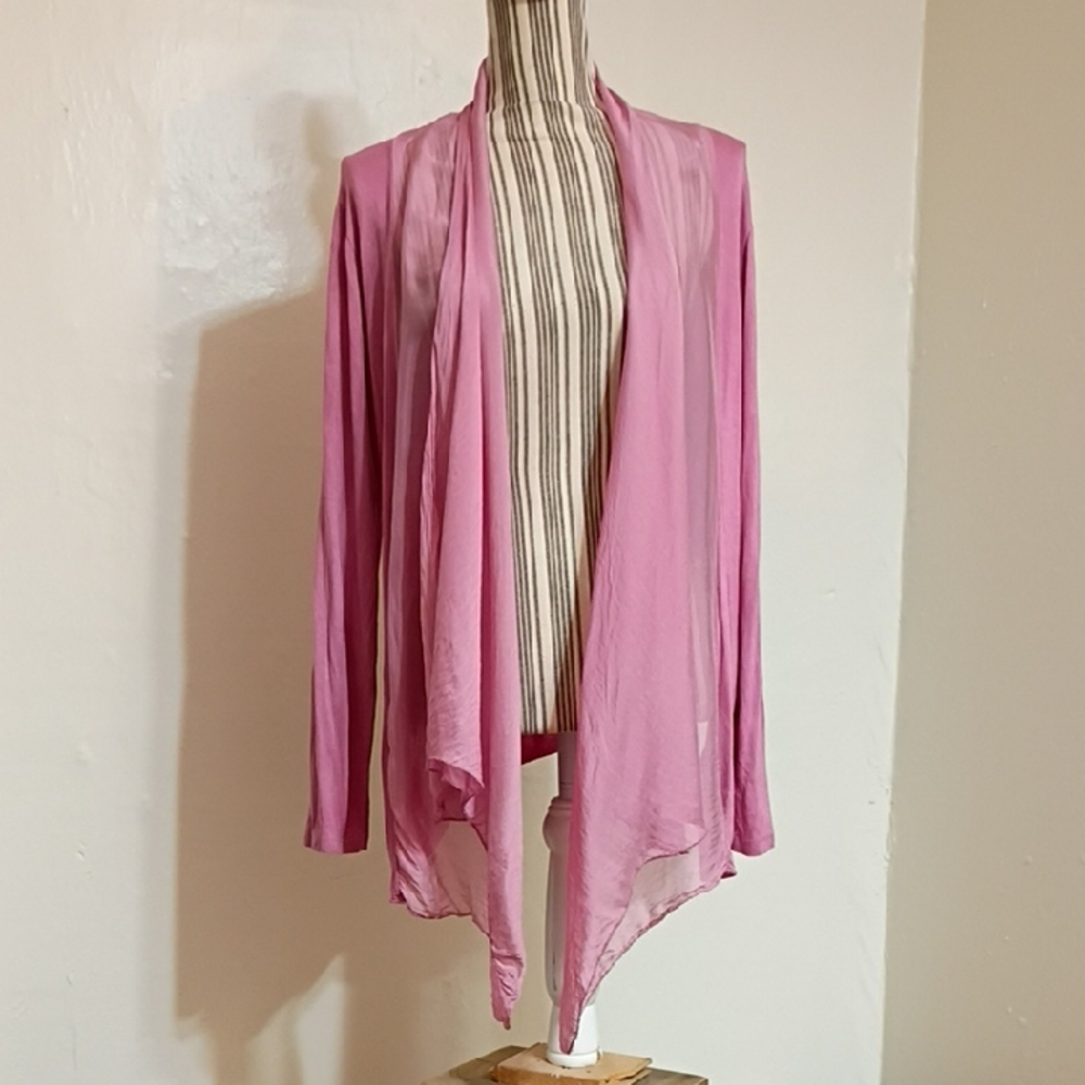 Tina Stephens Made Italy Pink 100% Silk Open Cardigan Size OS